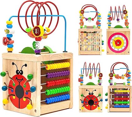 Baby wooden activity cube to sit and play